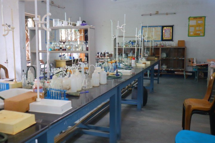 Chemistry laboratory benches and equipment at Ideal Mission School